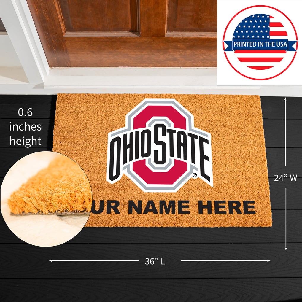 Ohio State Buckeyes 24" x 36" Team Logo Personalized Coir Door Mat