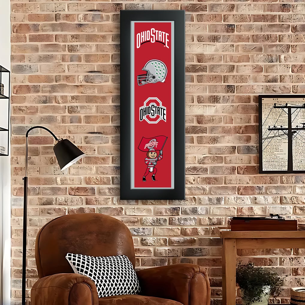 Ohio State Buckeyes Framed 12" x 36" Logo Heritage Art Print