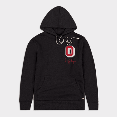 Woody Hayes Ohio State Buckeyes Homefield Unisex 75th Anniversary Logo Script Tri-Blend Hoodie - Black
