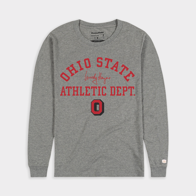Woody Hayes Ohio State Buckeyes Homefield Unisex 75th Anniversary Athletic Dept. Long Sleeve T-Shirt - Gray