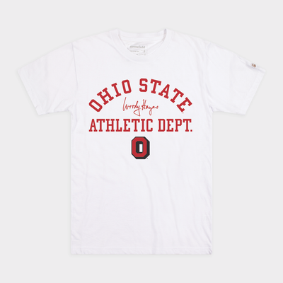 Woody Hayes Ohio State Buckeyes Homefield Unisex 75th Anniversary Athletic Dept. T-Shirt - White