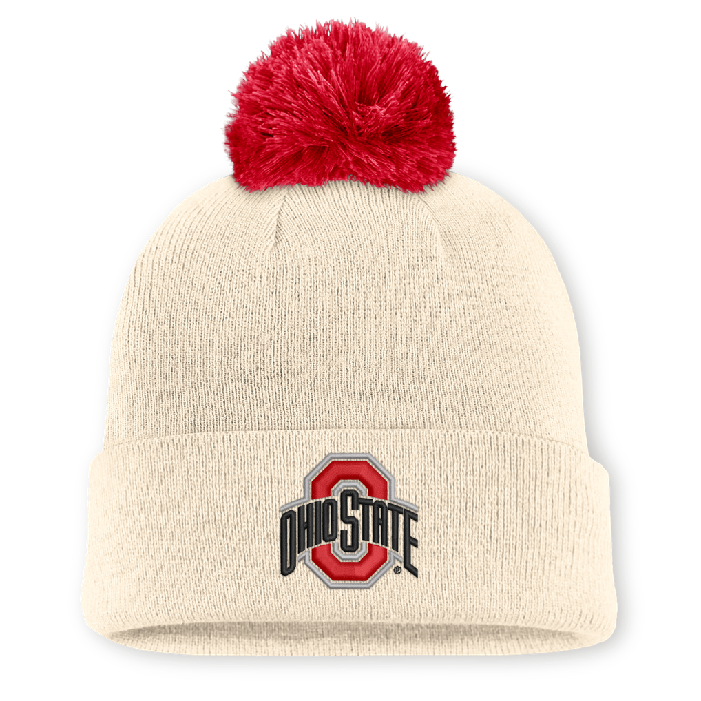  Ohio State Buckeyes Nike Unisex Campus Prep Script Cuffed Knit Hat with Pom - Natural