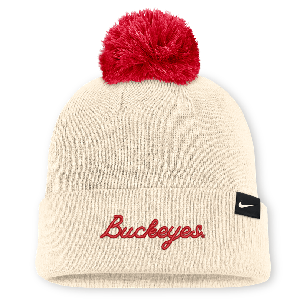  Ohio State Buckeyes Nike Unisex Campus Prep Script Cuffed Knit Hat with Pom - Natural