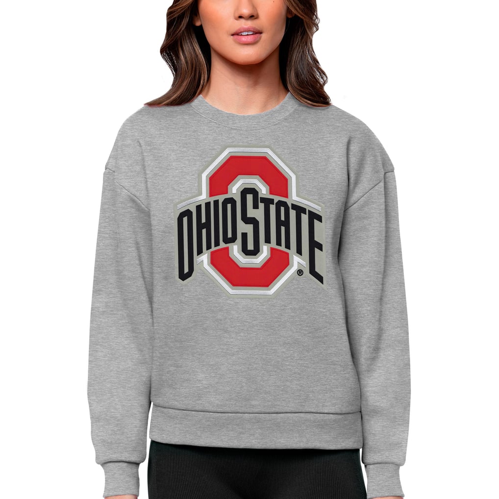 Ohio State Buckeyes Antigua Women's Victory Crewneck Pullover Sweatshirt - Heather Gray