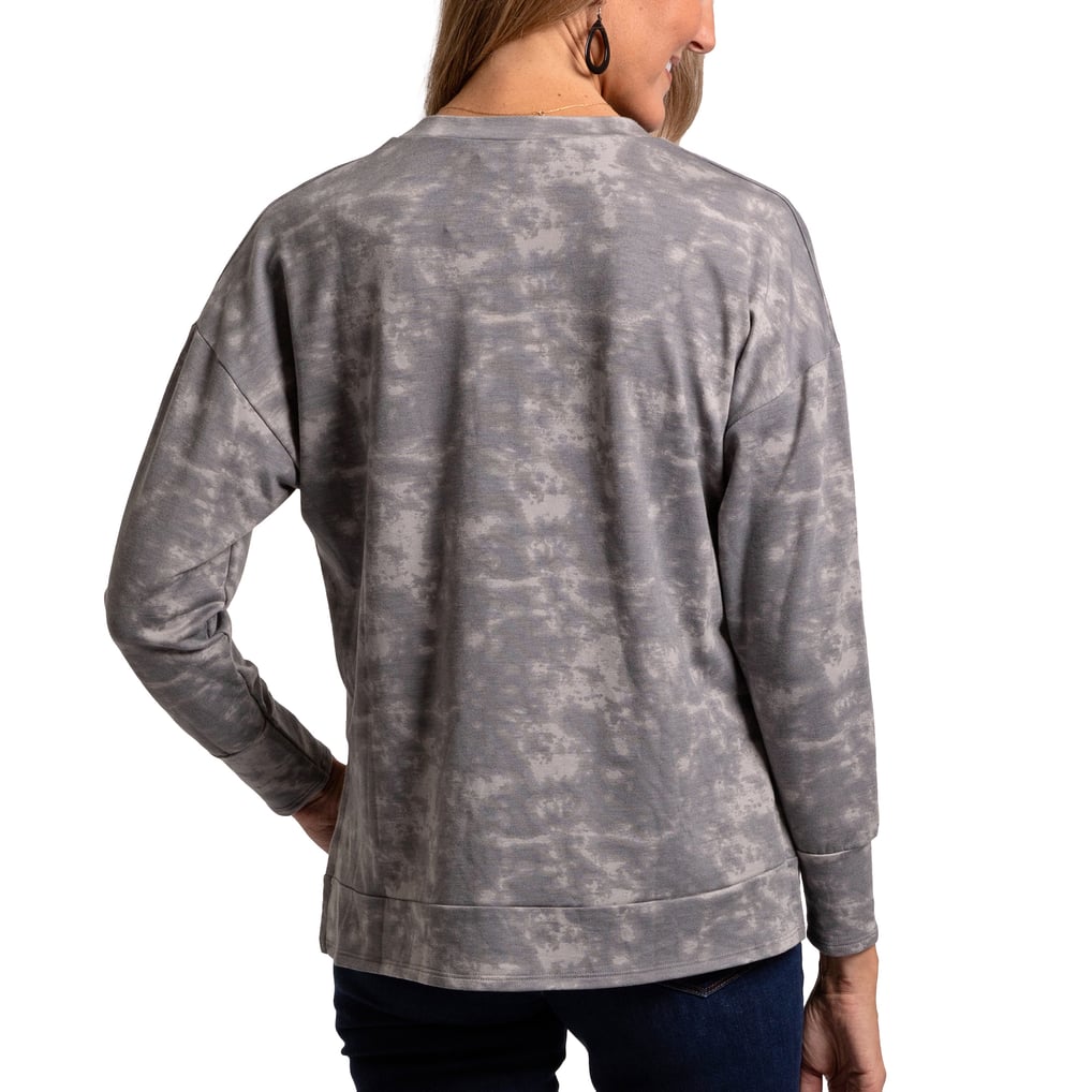  Ohio State Buckeyes Women's Brandy Tie-Dye Long Sleeve Tri-Blend Pullover Top - Gray