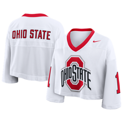 Ohio State Buckeyes Nike Women's Oversized Logo Cropped Fashion Jersey - White
