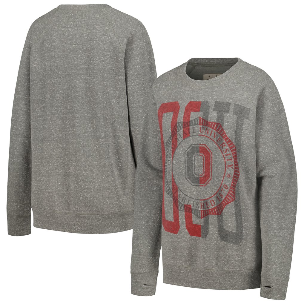 Ohio State Buckeyes Pressbox Women's Knobi Raglan Pullover Sweatshirt - Heather Gray