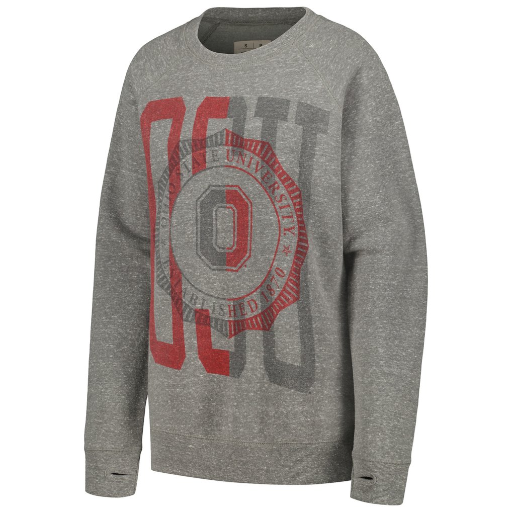 Ohio State Buckeyes Pressbox Women's Knobi Raglan Pullover Sweatshirt - Heather Gray