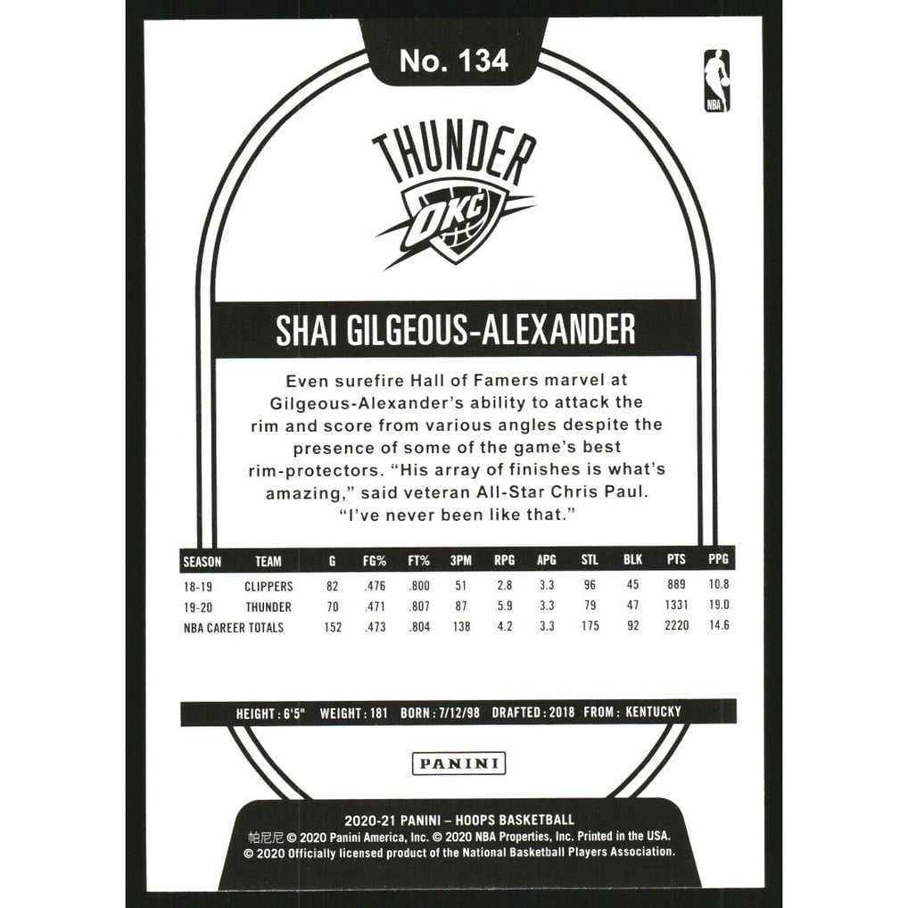 2020-21 Hoops Hyper Blue #134 Shai Gilgeous-Alexander
