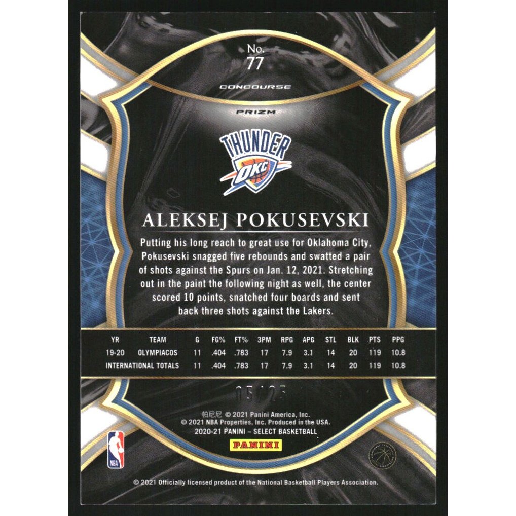 2020-21 Select Prizms Blue Disco #77 Aleksej Pokusevski