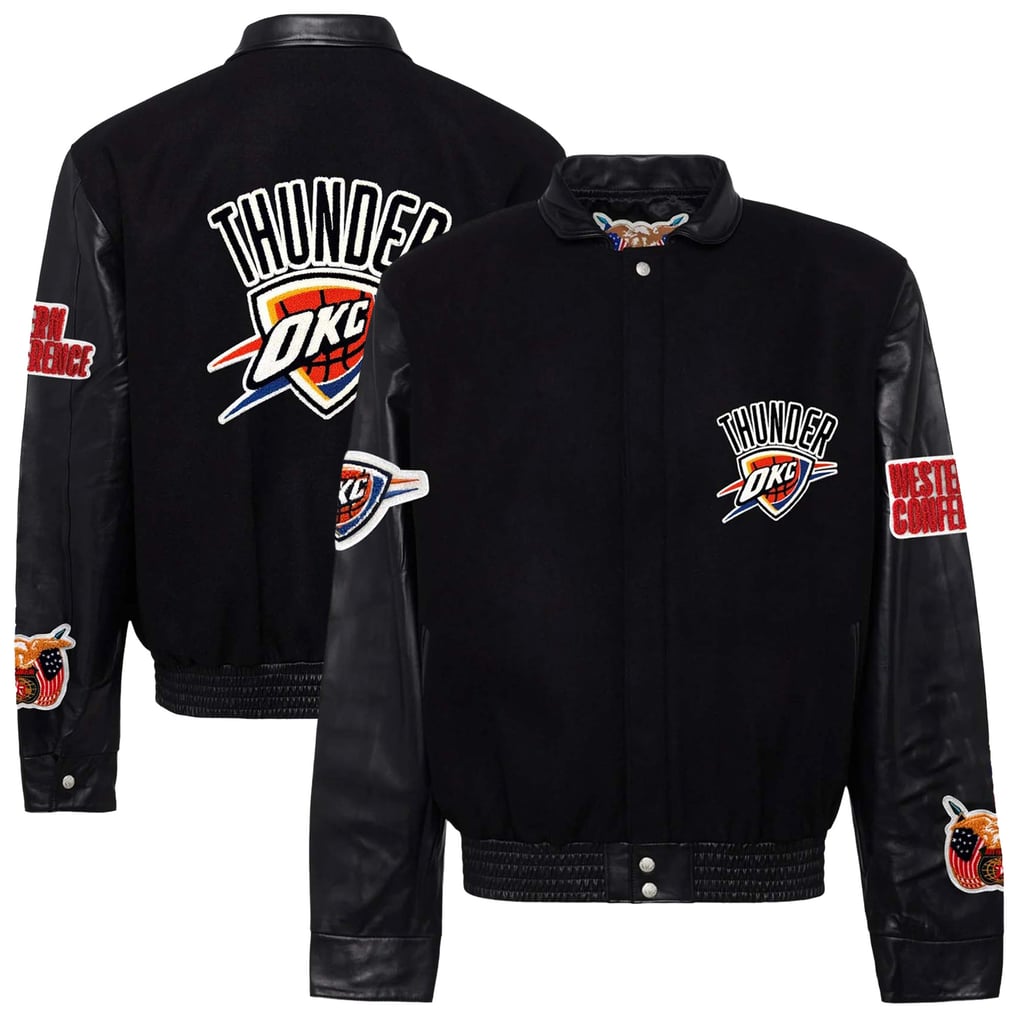  Oklahoma City Thunder Jeff Hamilton Wool & Leather Full-Snap Varsity Jacket - Black