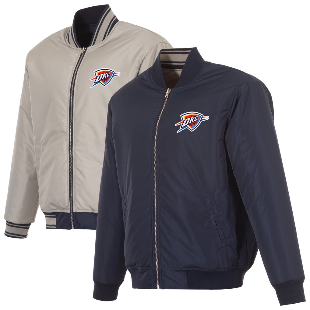  Oklahoma City Thunder JH Design Reversible Full-Zip Flight Jacket - Navy/Gray