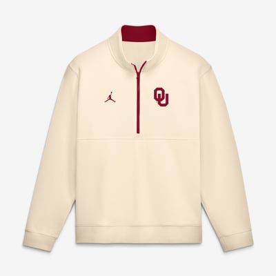 Oklahoma Sooners Jordan Brand Primetime Club Fleece Half-Zip Pullover - Cream