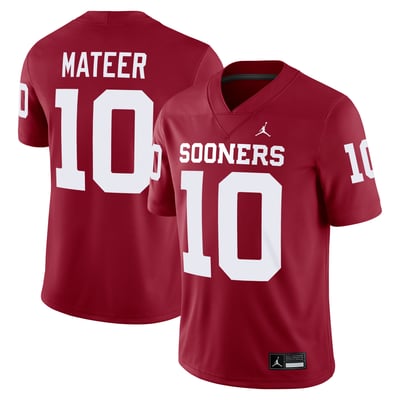 John Mateer Oklahoma Sooners Jordan Brand Home  NIL Football Game Jersey - Crimson