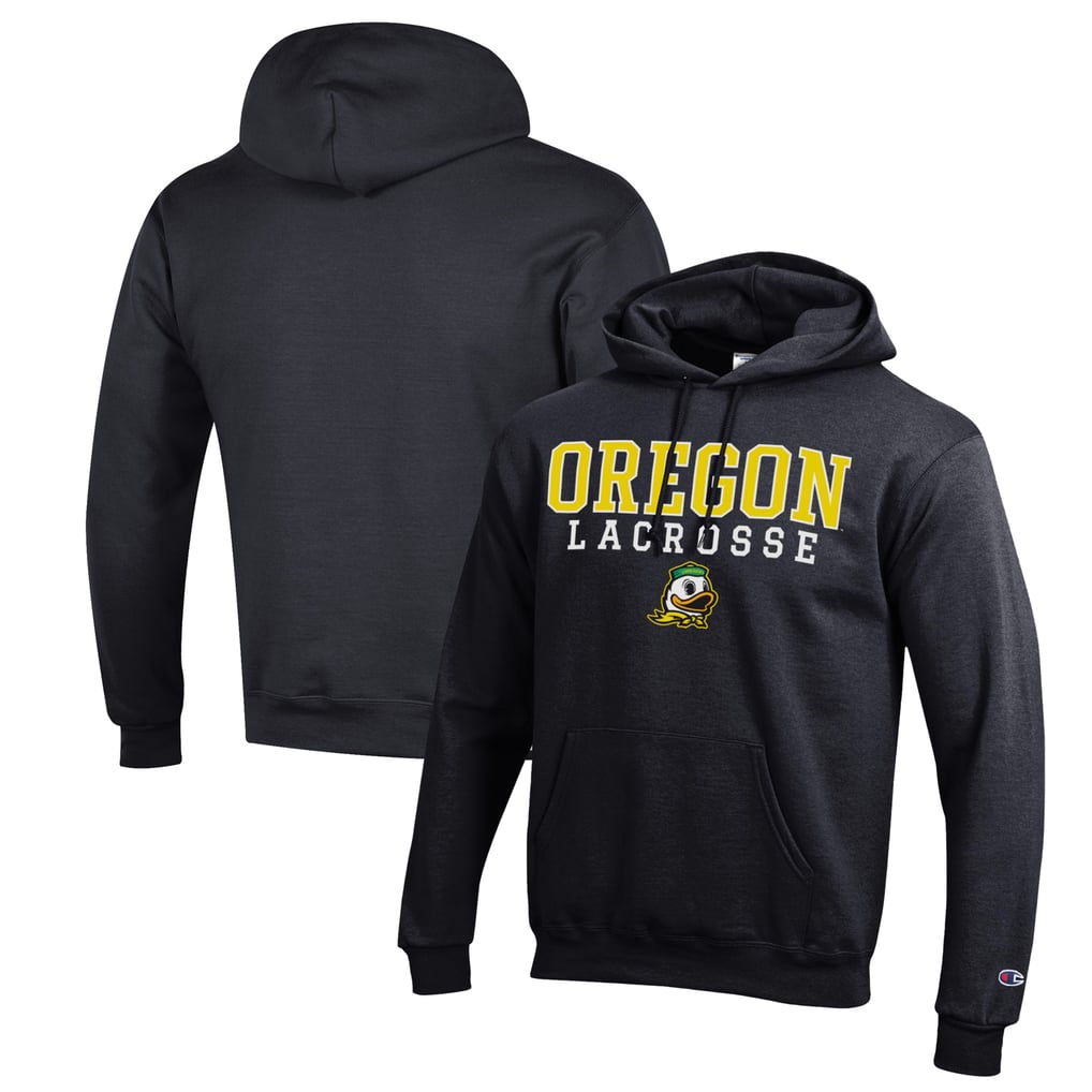 Oregon Ducks Champion Stack Logo Lacrosse Powerblend Pullover Hoodie - Black