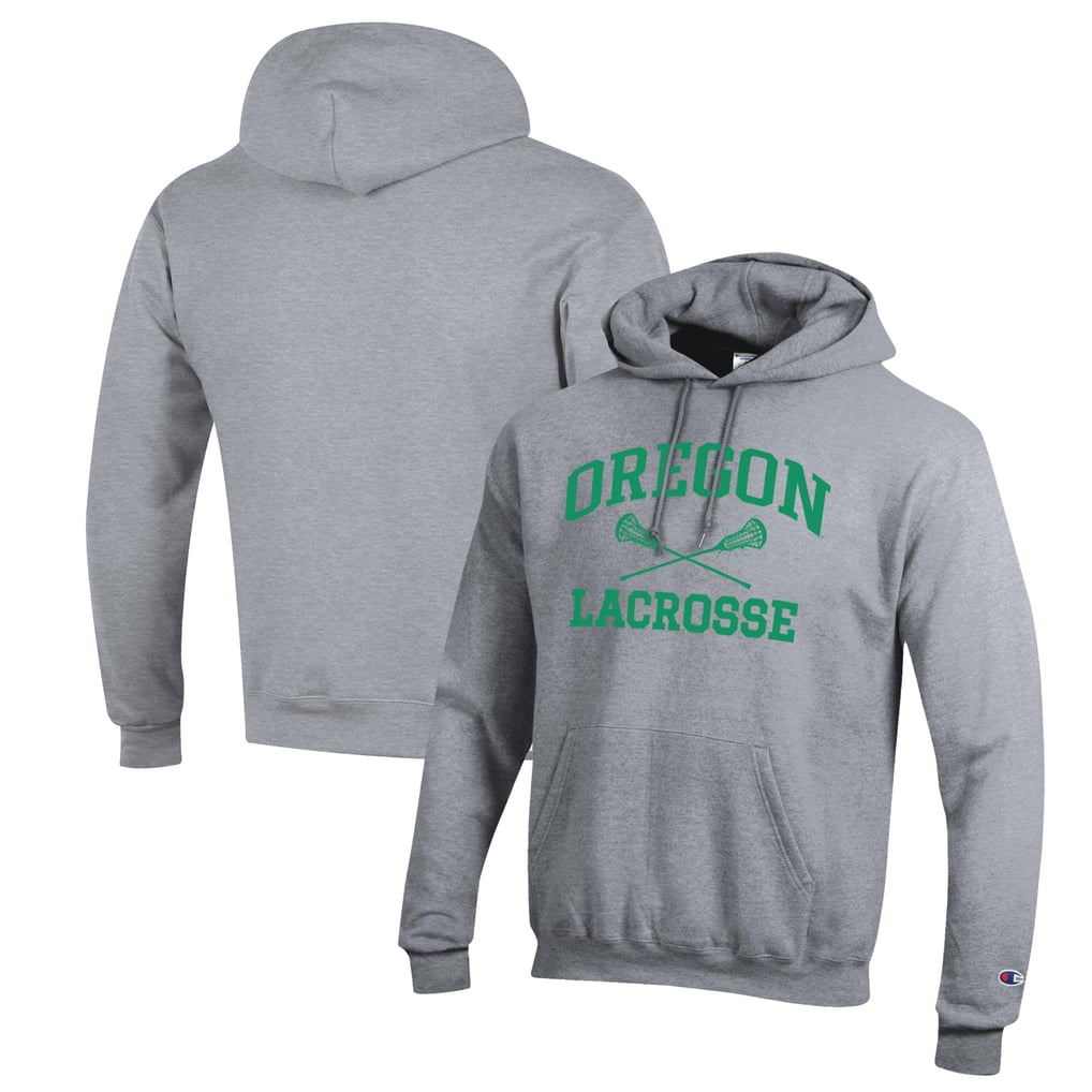 Oregon Ducks Champion Lacrosse Icon Powerblend Pullover Hoodie - Heather Gray