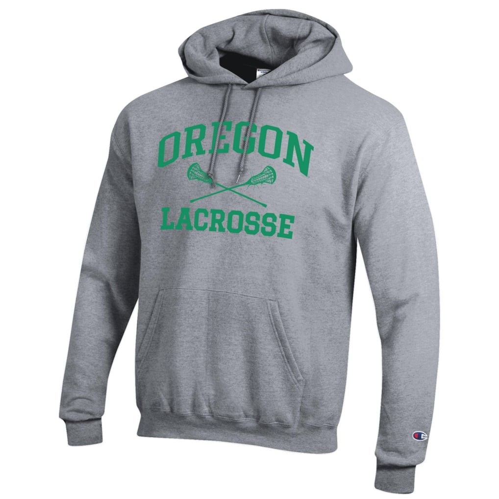 Oregon Ducks Champion Lacrosse Icon Powerblend Pullover Hoodie - Heather Gray