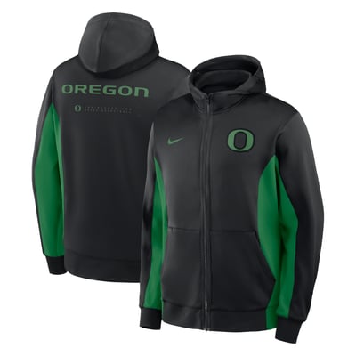 Oregon Ducks Nike Courtside Game Dri-FIT Full-Zip Hooded Jacket - Black/Green