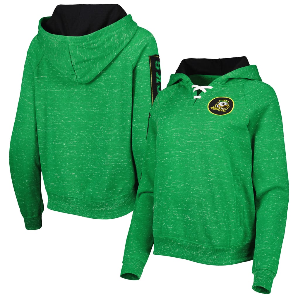 Oregon Ducks Colosseum Women's The Devil Speckle Lace-Placket Raglan Pullover Hoodie - Green