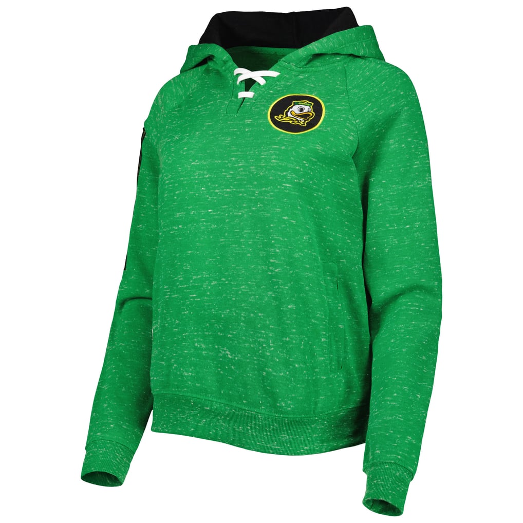Oregon Ducks Colosseum Women's The Devil Speckle Lace-Placket Raglan Pullover Hoodie - Green