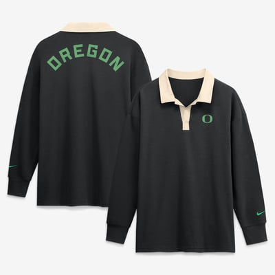 Oregon Ducks Nike Women's Oversized Essential Dri-FIT Long Sleeve V-Neck Polo - Black