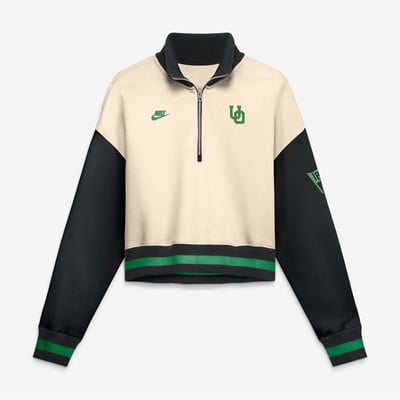 Oregon Ducks Nike Women's Oversized Legacy Color Block Cropped Quarter-Zip Pullover - Natural/Black