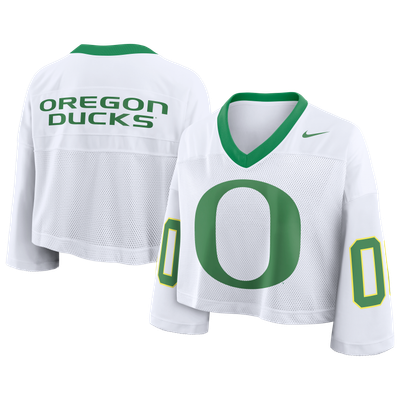 Oregon Ducks Nike Women's Oversized Logo Cropped Fashion Jersey - White
