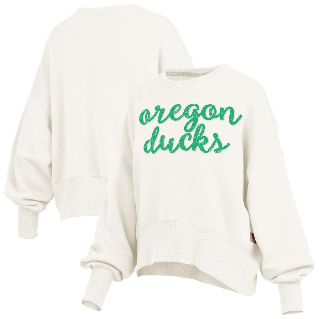 Oregon Ducks Pressbox Women's Oversized Chelsea Waist Length Pullover Sweatshirt - Cream