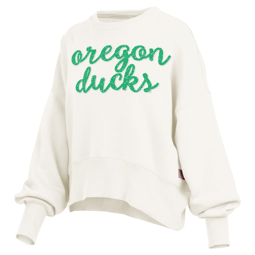 Oregon Ducks Pressbox Women's Oversized Chelsea Waist Length Pullover Sweatshirt - Cream