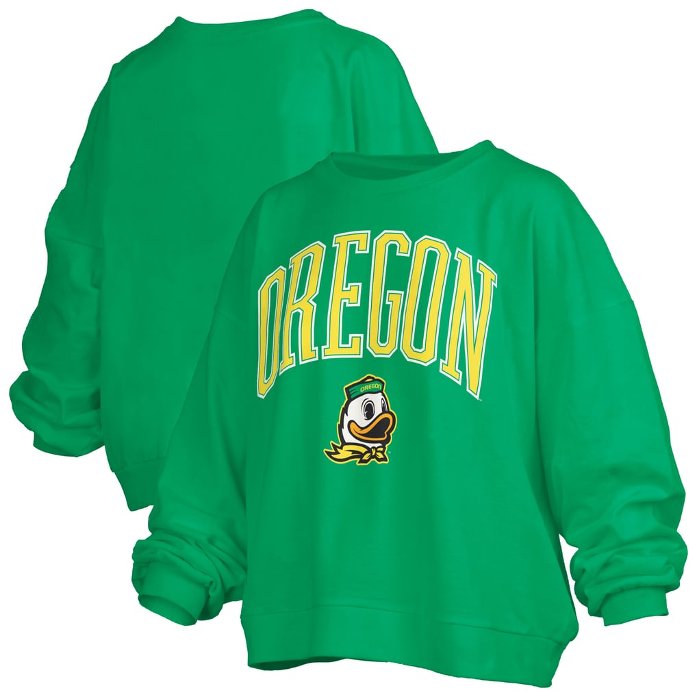 Oregon Ducks Pressbox Women's Janise Arch Over Logo Waist Length Oversized Pullover Sweatshirt - Green