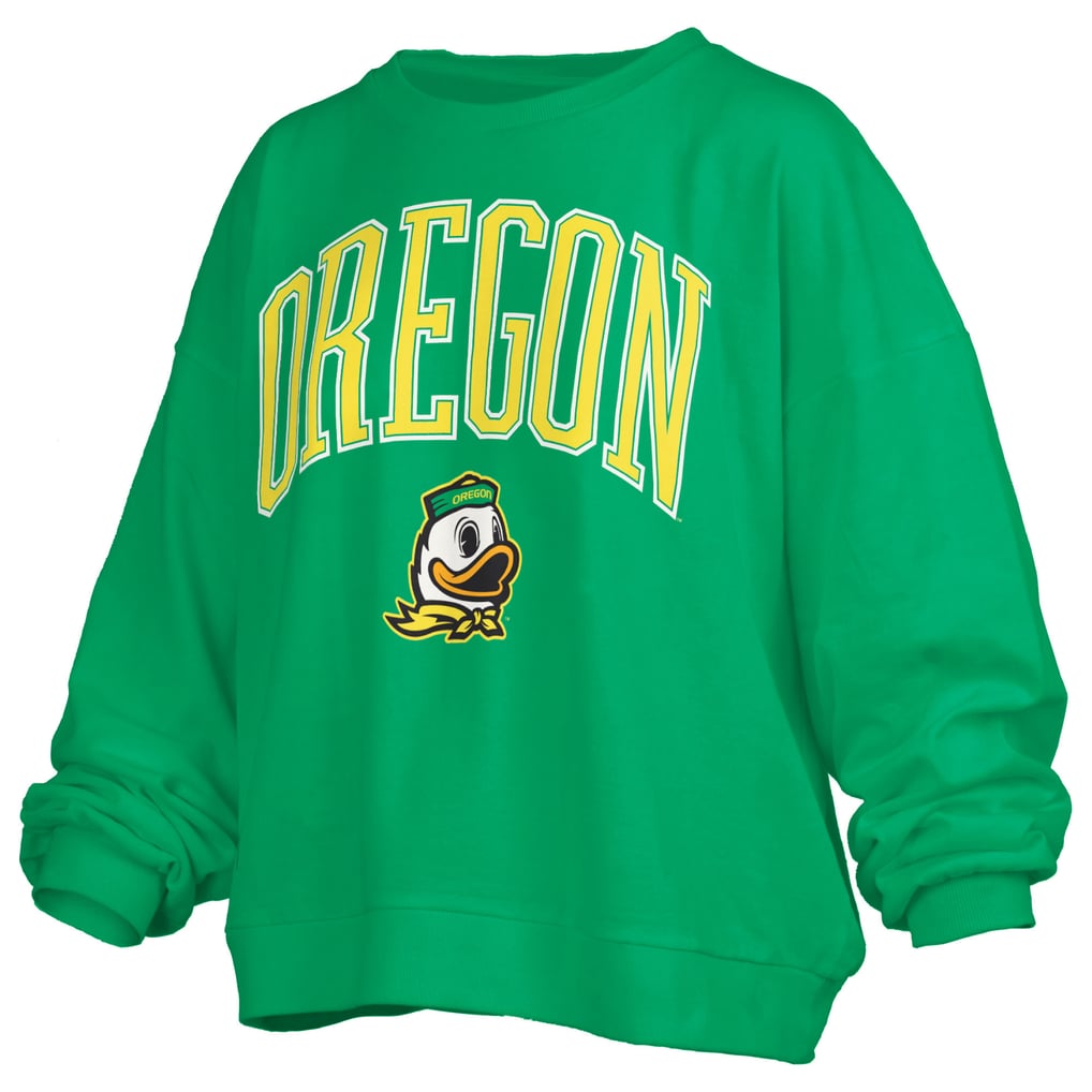 Oregon Ducks Pressbox Women's Janise Arch Over Logo Waist Length Oversized Pullover Sweatshirt - Green