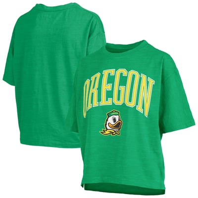 Oregon Ducks Pressbox Women's Nelson Arch Over Logo Waist Length Oversized Slub T-Shirt - Green