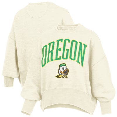 Oregon Ducks Pressbox Women's Oversized Waist-Length Crewneck Sweatshirt - Natural