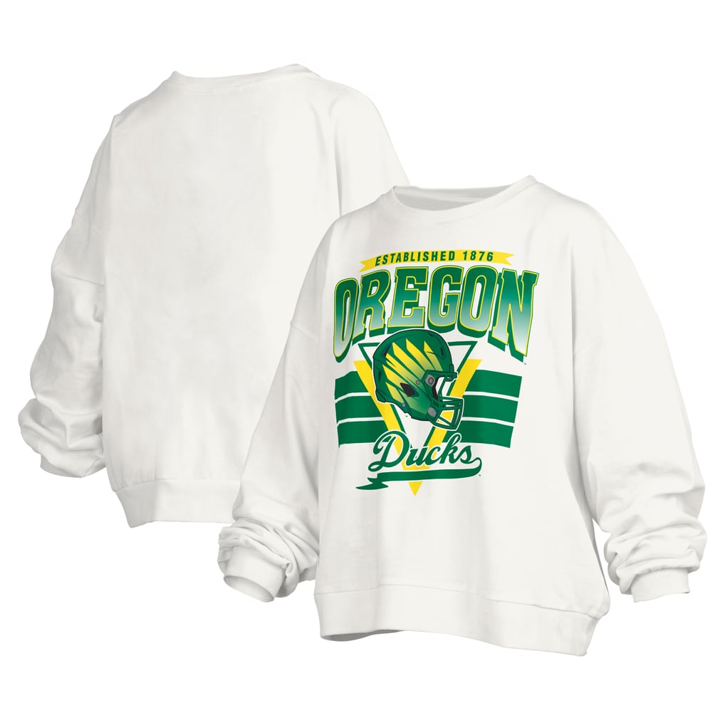 Oregon Ducks Pressbox Women's Janice Retro Logo Oversized Pullover Sweatshirt - White
