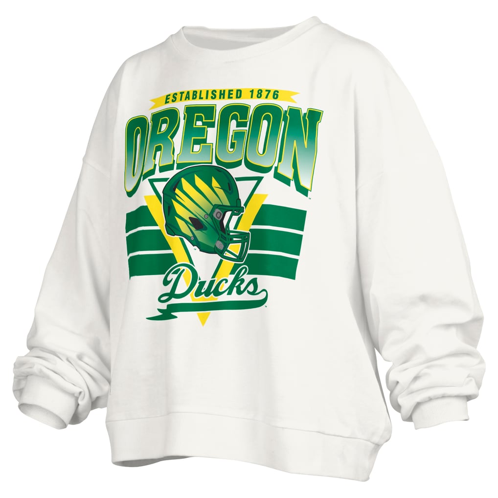 Oregon Ducks Pressbox Women's Janice Retro Logo Oversized Pullover Sweatshirt - White