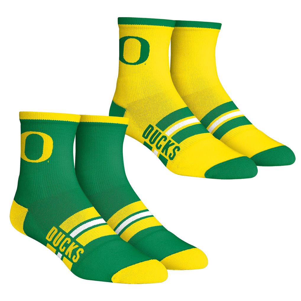  Oregon Ducks Rock Em Socks Youth 2-Pack Multi Stripe Quarter Socks Set