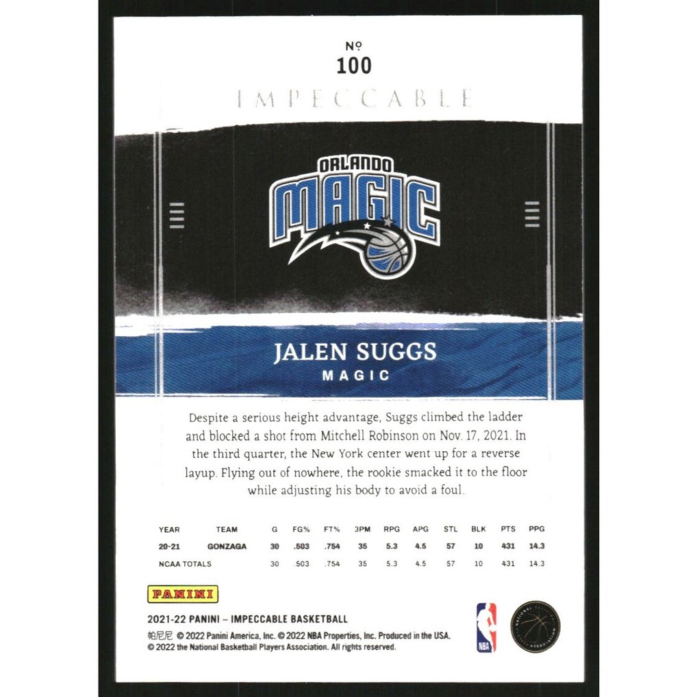 2021-22 Panini Impeccable Asia #100 Jalen Suggs