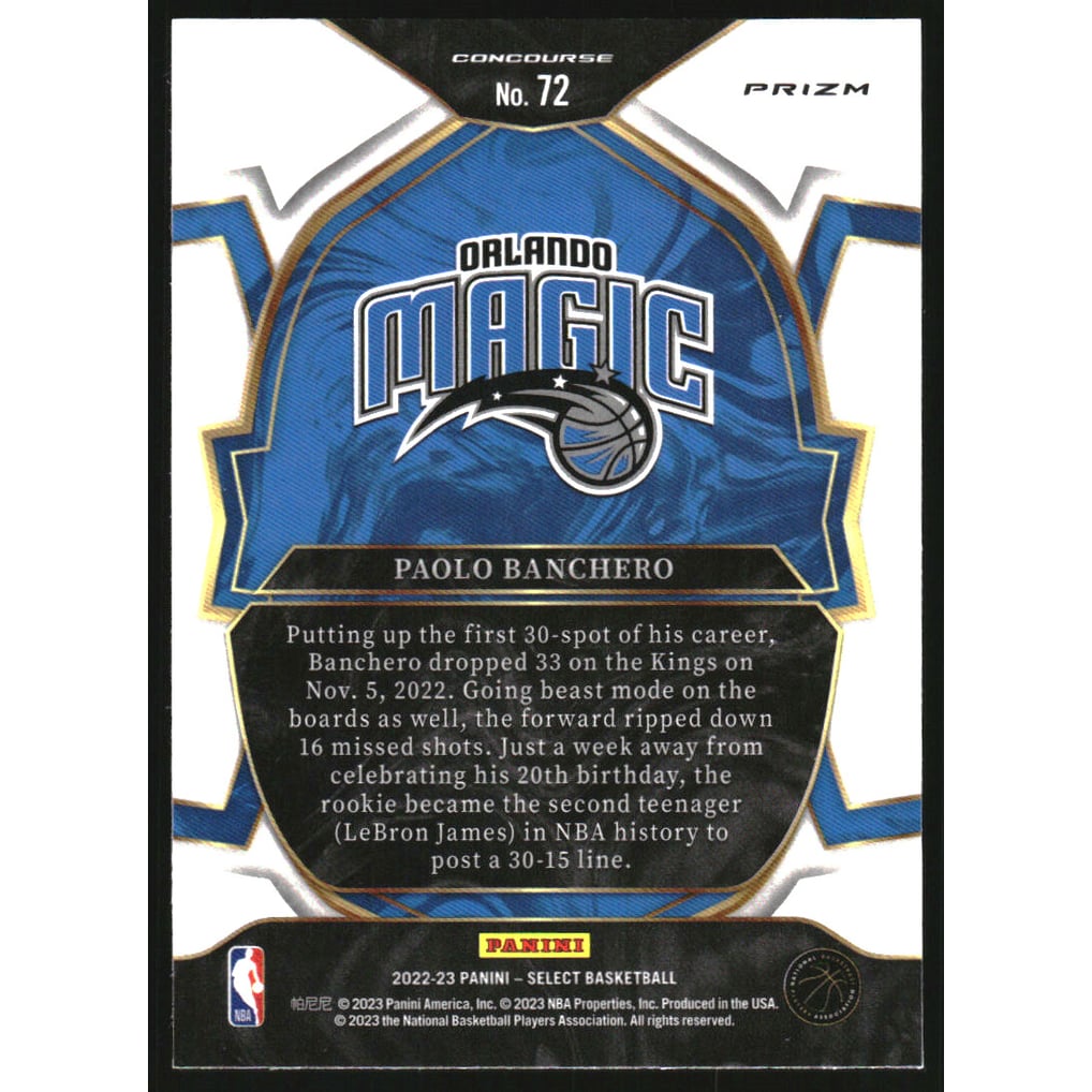 2022-23 Select Prizms Silver #72 Paolo Banchero