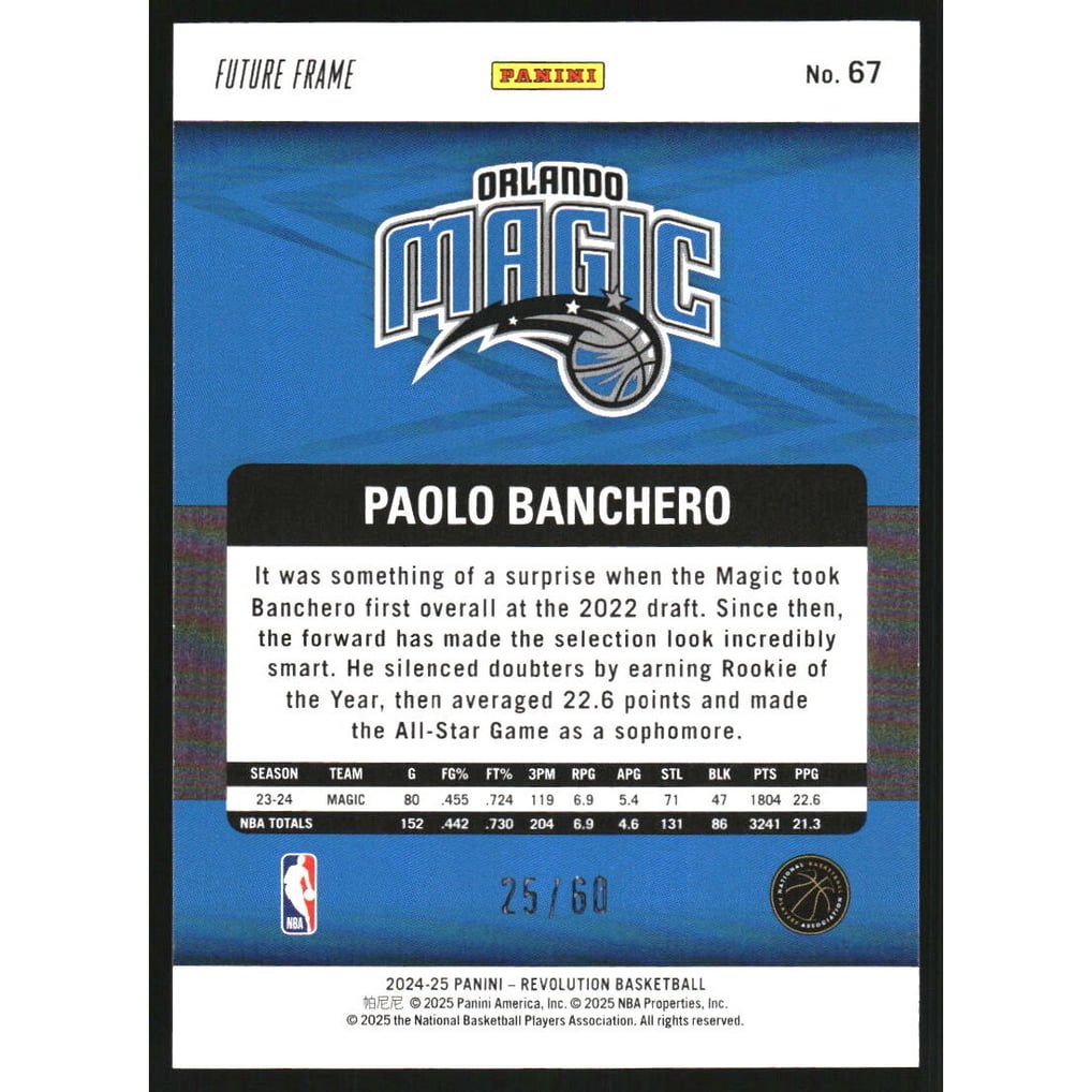 2024-25 Panini Revolution Future Frame #67 Paolo Banchero