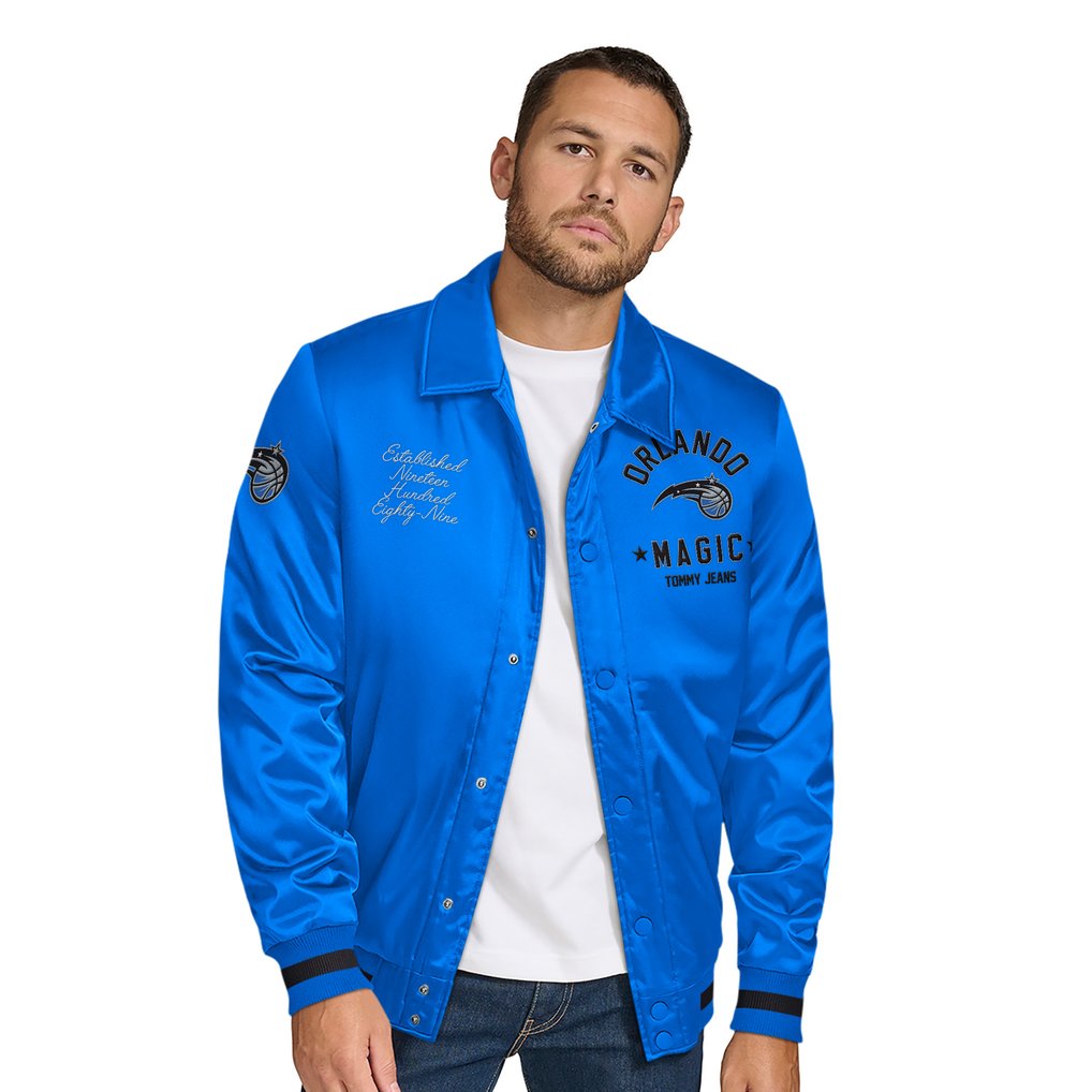Orlando Magic Tommy Jeans  Jacob Chain Stitch Applique Full-Snap Varsity Jacket - Blue