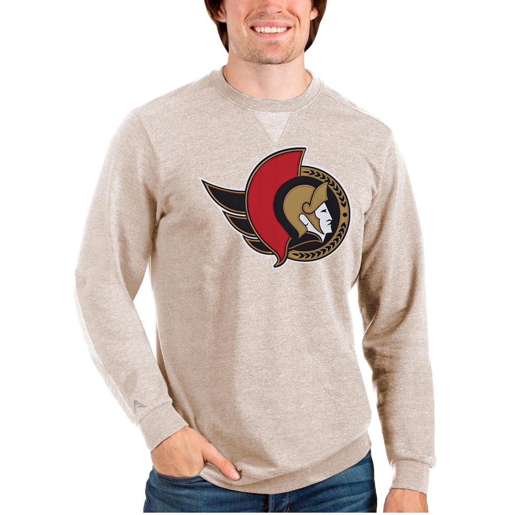 Ottawa Senators Antigua Team Logo Reward Crewneck Pullover Sweatshirt - Oatmeal