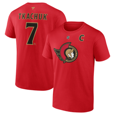 Brady Tkachuk Ottawa Senators Fanatics Captain's Patch Authentic Stack Name & Number T-Shirt - Red