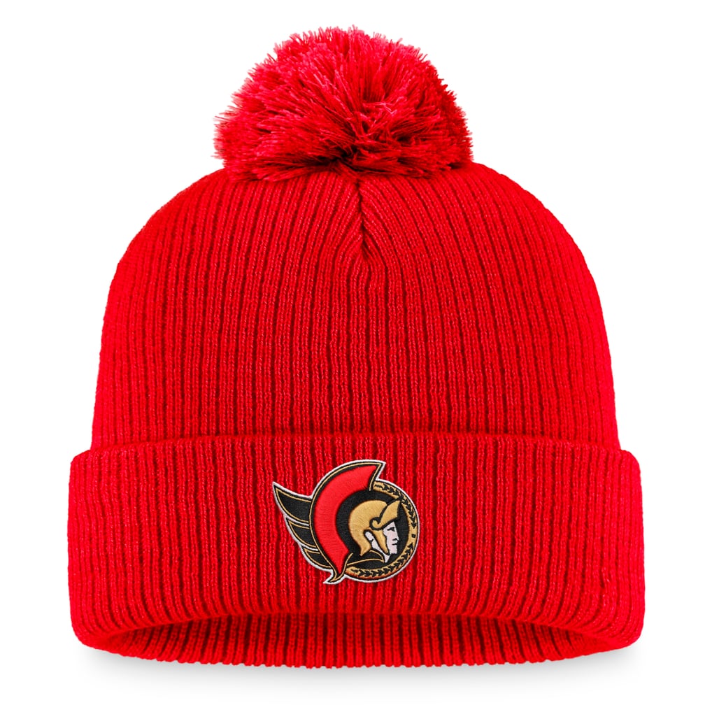 Ottawa Senators Fanatics Core Primary Logo Cuffed Knit Hat with Pom - Red
