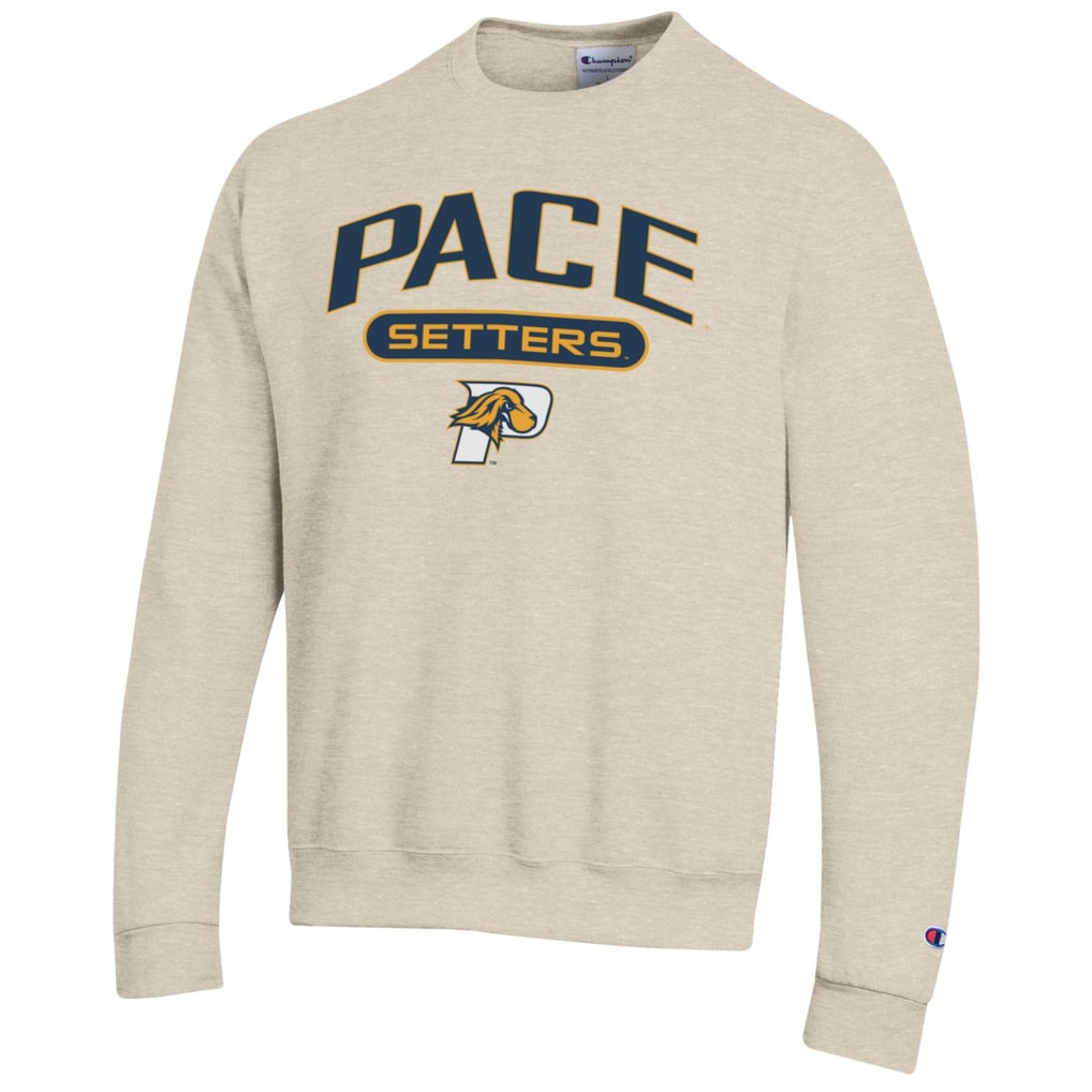 Pace University Setters Champion Eco Powerblend Crewneck Sweatshirt - Heathered Oatmeal