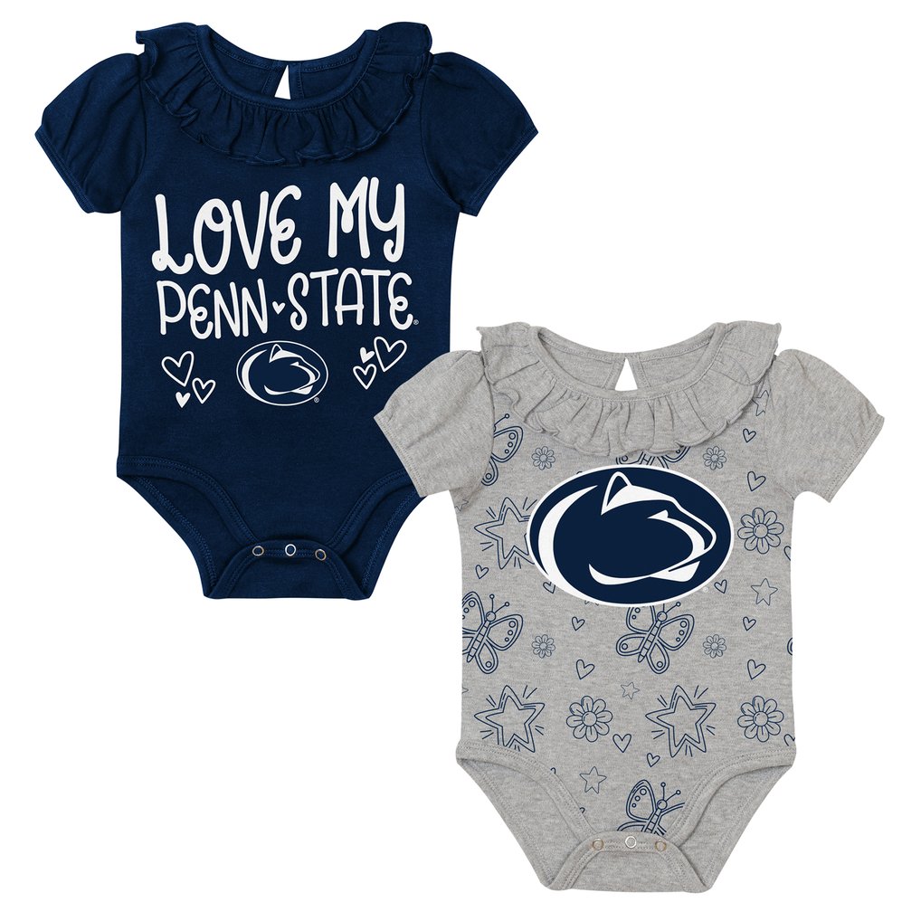  Penn State Nittany Lions Outerstuff Infant Two-Pack Playtime Ruffle Bodysuit Set - Navy/Gray