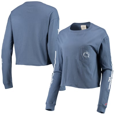 Penn State Nittany Lions League Collegiate Wear Women's Clothesline Cotton Midi Crop Long Sleeve T-Shirt - Navy