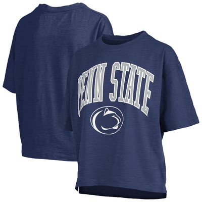 Penn State Nittany Lions Pressbox Women's Nelson Arch Over Logo Waist Length Oversized Slub T-Shirt - Navy