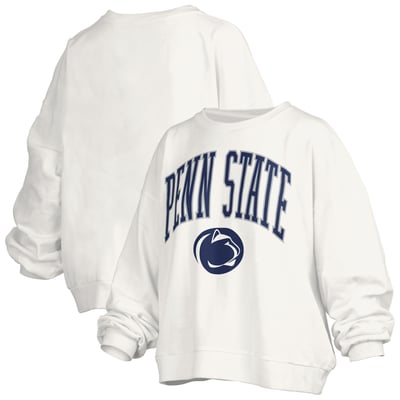 Penn State Nittany Lions Pressbox Women's Janise Arch Over Logo Waist Length Oversized Pullover Sweatshirt - White