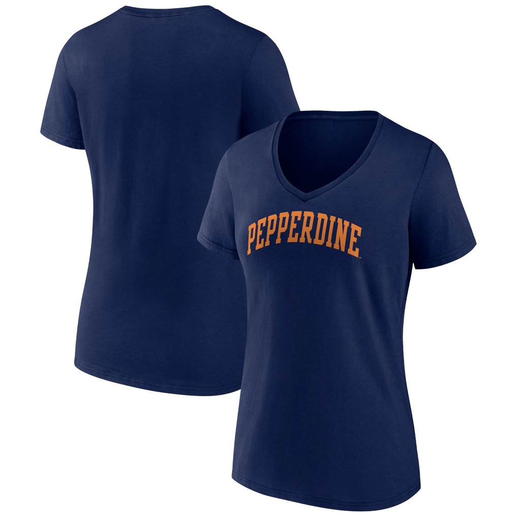 Pepperdine Waves Women's Basic Arch V-Neck T-Shirt - Navy