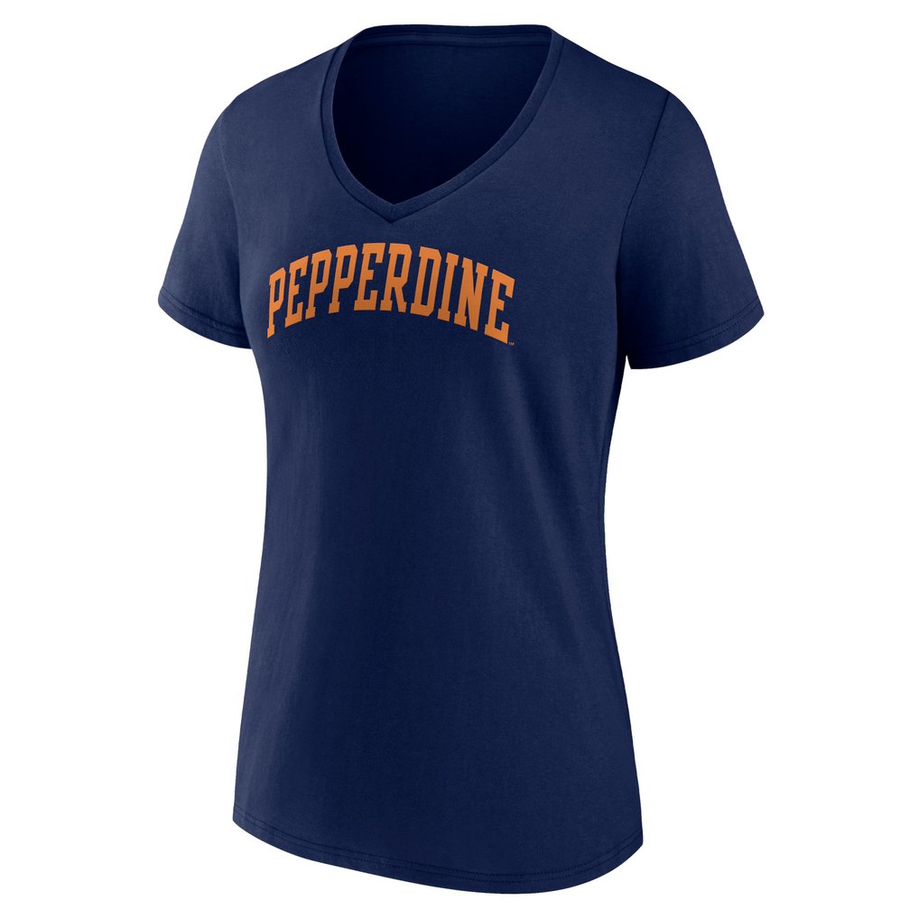 Pepperdine Waves Women's Basic Arch V-Neck T-Shirt - Navy